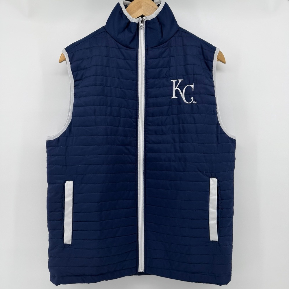 KC Kansas City Miller Lite Quilted Puffer Vest Navy Blue Mens Medium‎ Full Zip